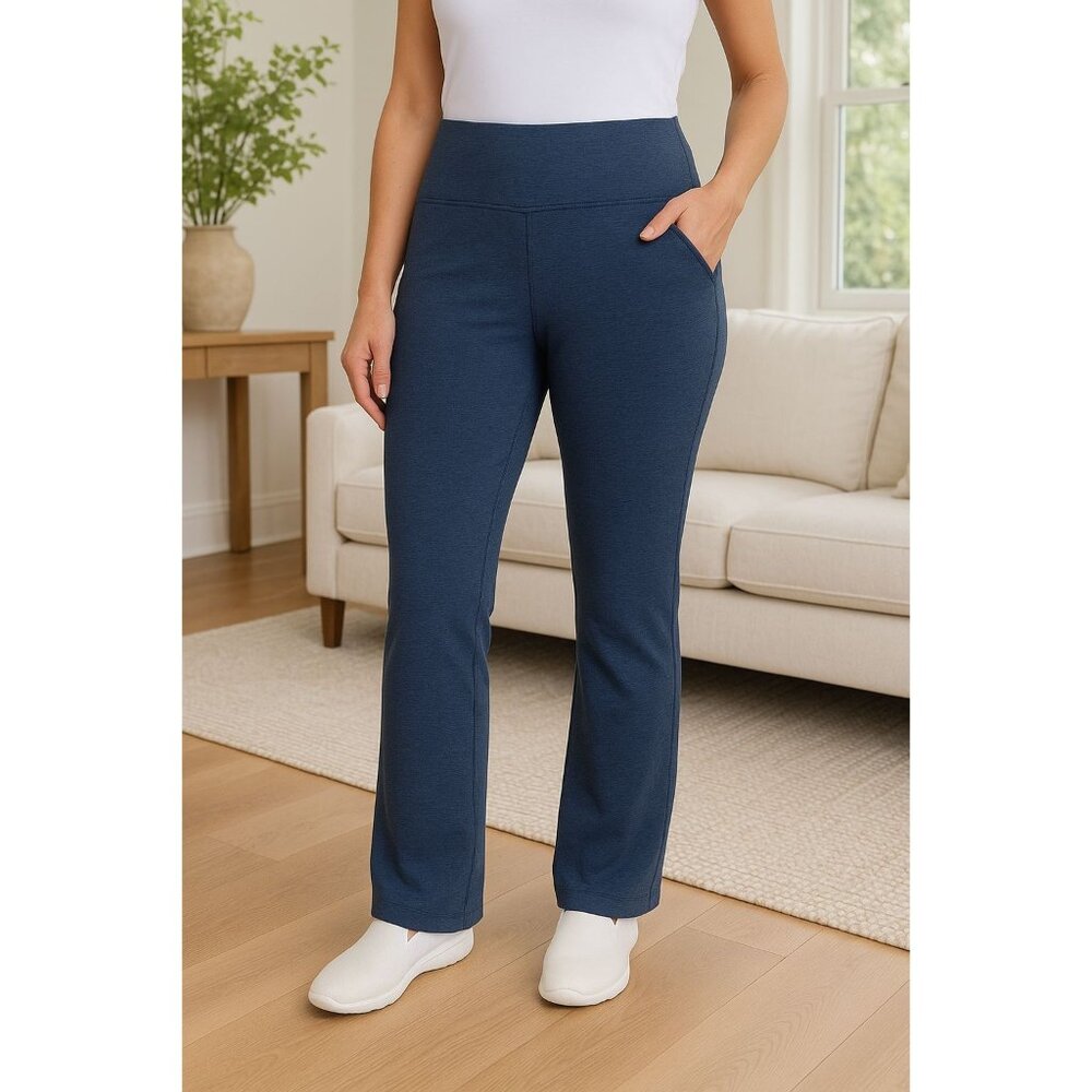 KIRKLAND Signature Woman XS Brushed Flare Pants Moisture Wicking Stretch Blue